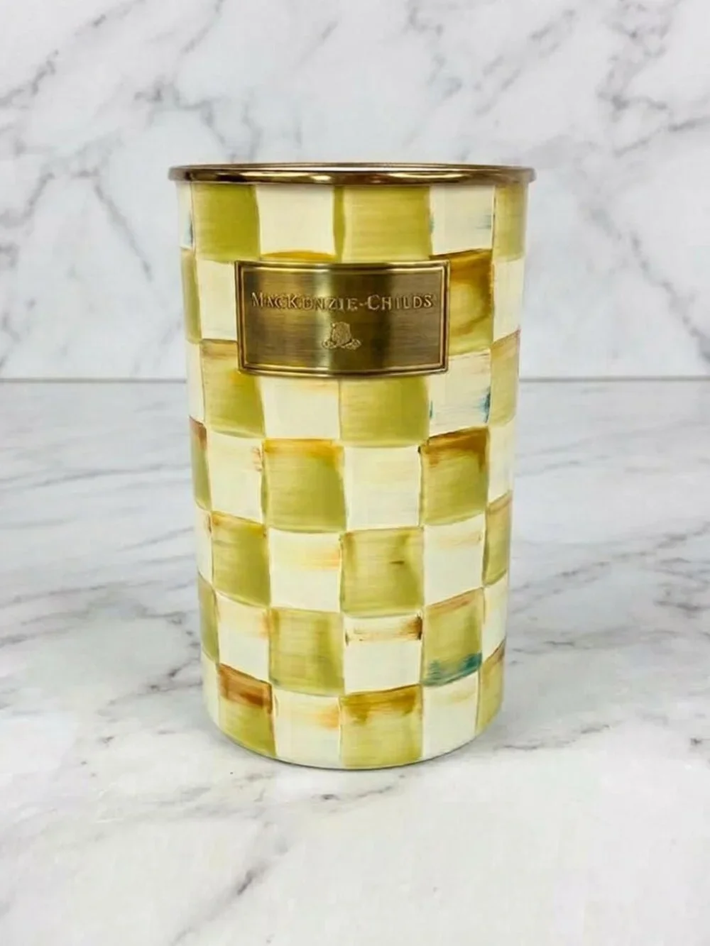 MacKenzie-Childs RARE! Parchment Check Utensil Holder 8.5